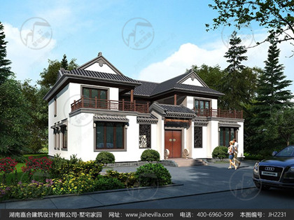 新中式二层农村三合院别墅设计施工效果全套图